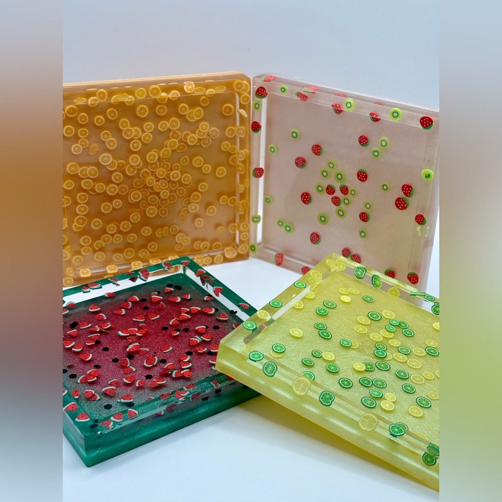 Fruit-Themed Resin Coasters Set